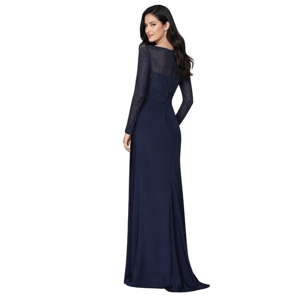 La Femme 24895 Navy Beaded Illusion Long Sleeve Prom Gown NWT Size 6 $420 MSRP - Picture 3 of 16